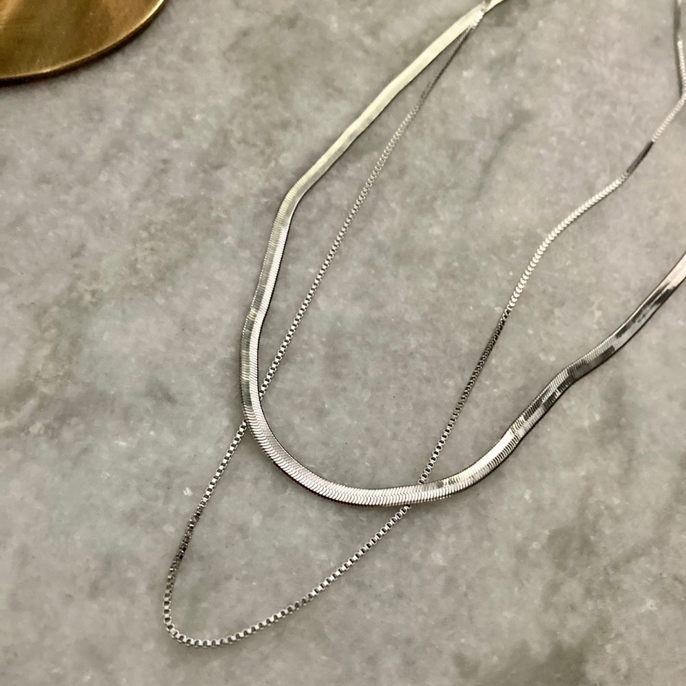 Sterling Silver Layered Snake Herringbone Necklace - Picture 6 of 6